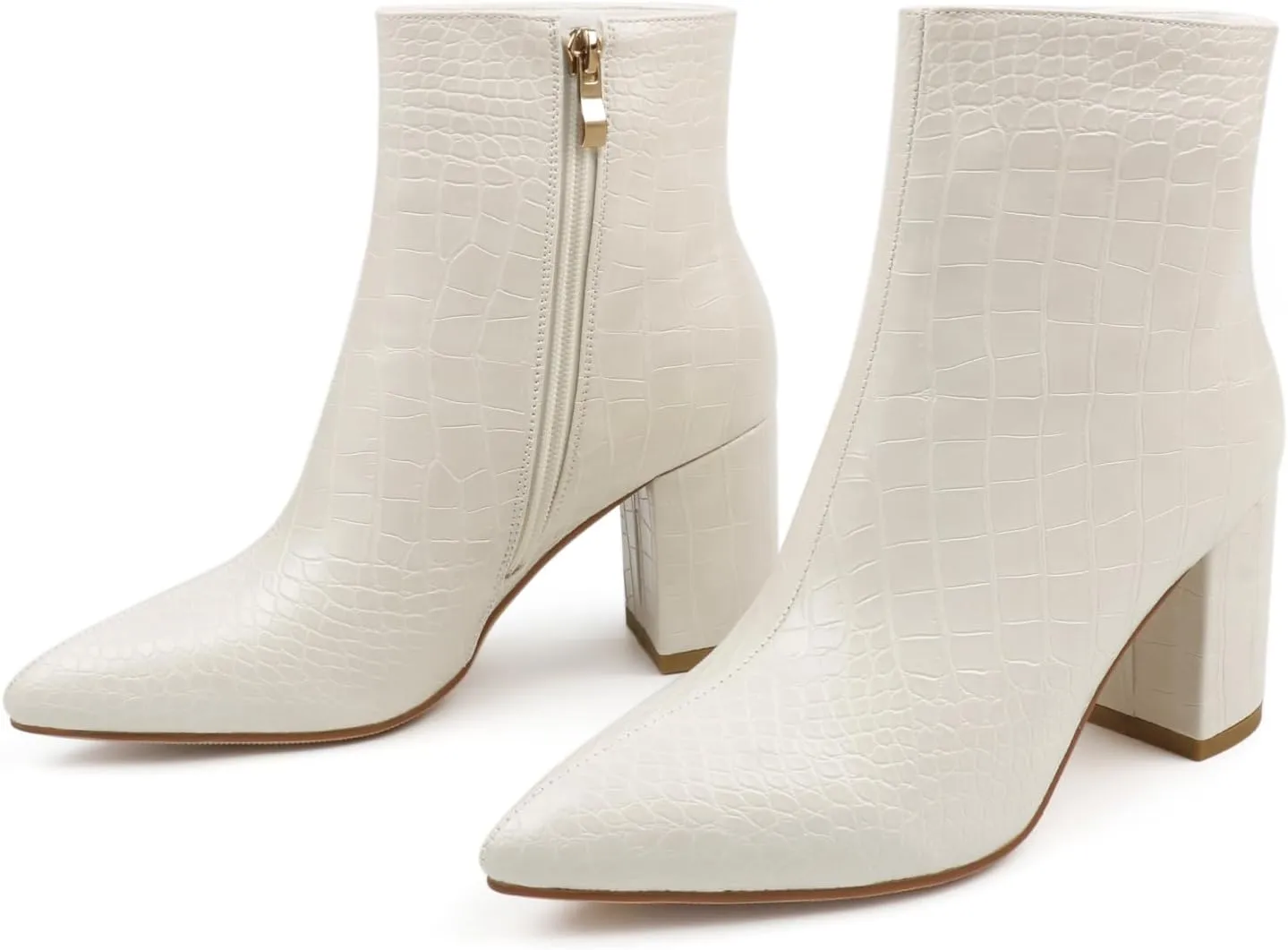 JOY IN LOVE Women's Ankle Boots Chunky Block Heel Pointed Toe Zipper Boots