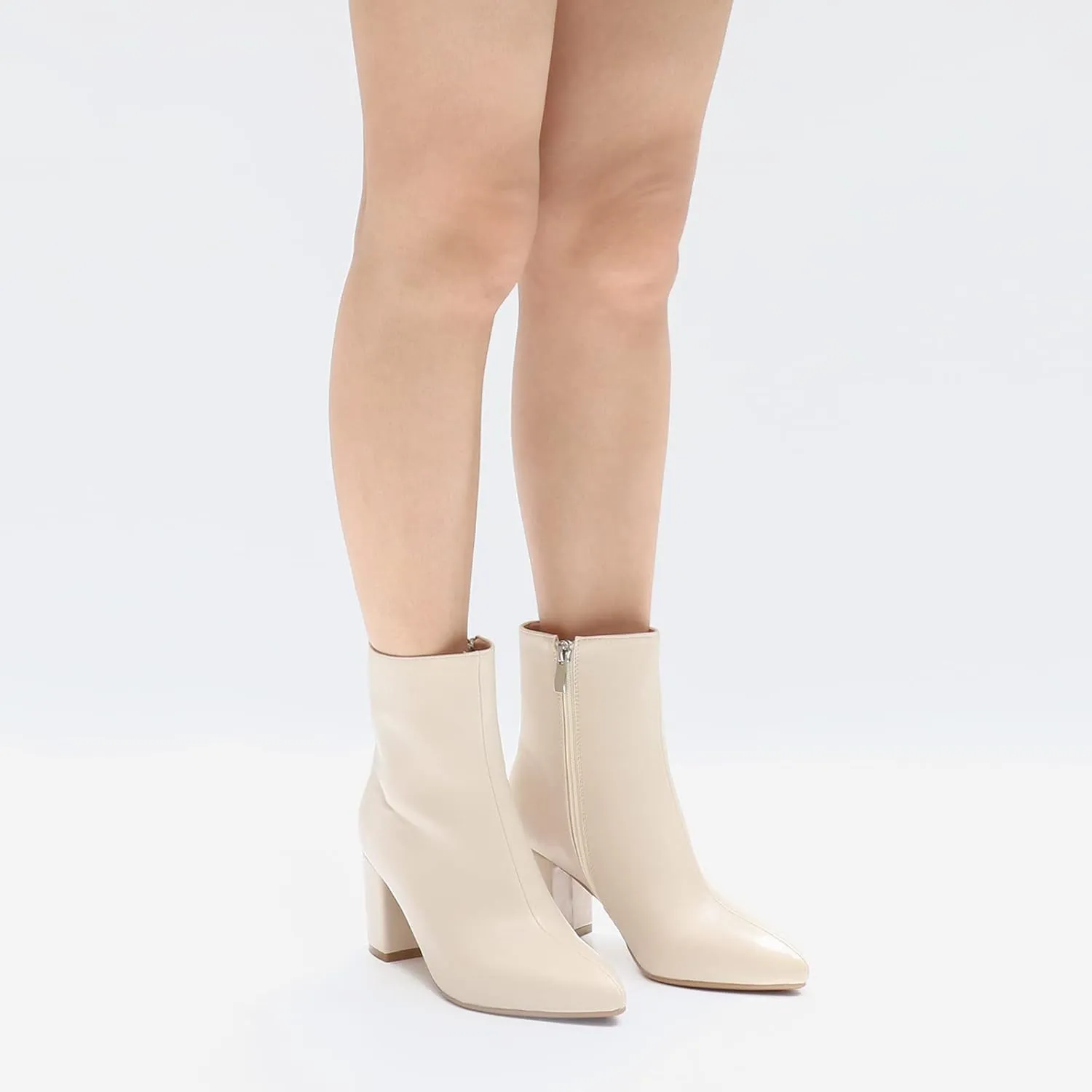 JOY IN LOVE Women's Ankle Boots Chunky Block Heel Pointed Toe Zipper Boots