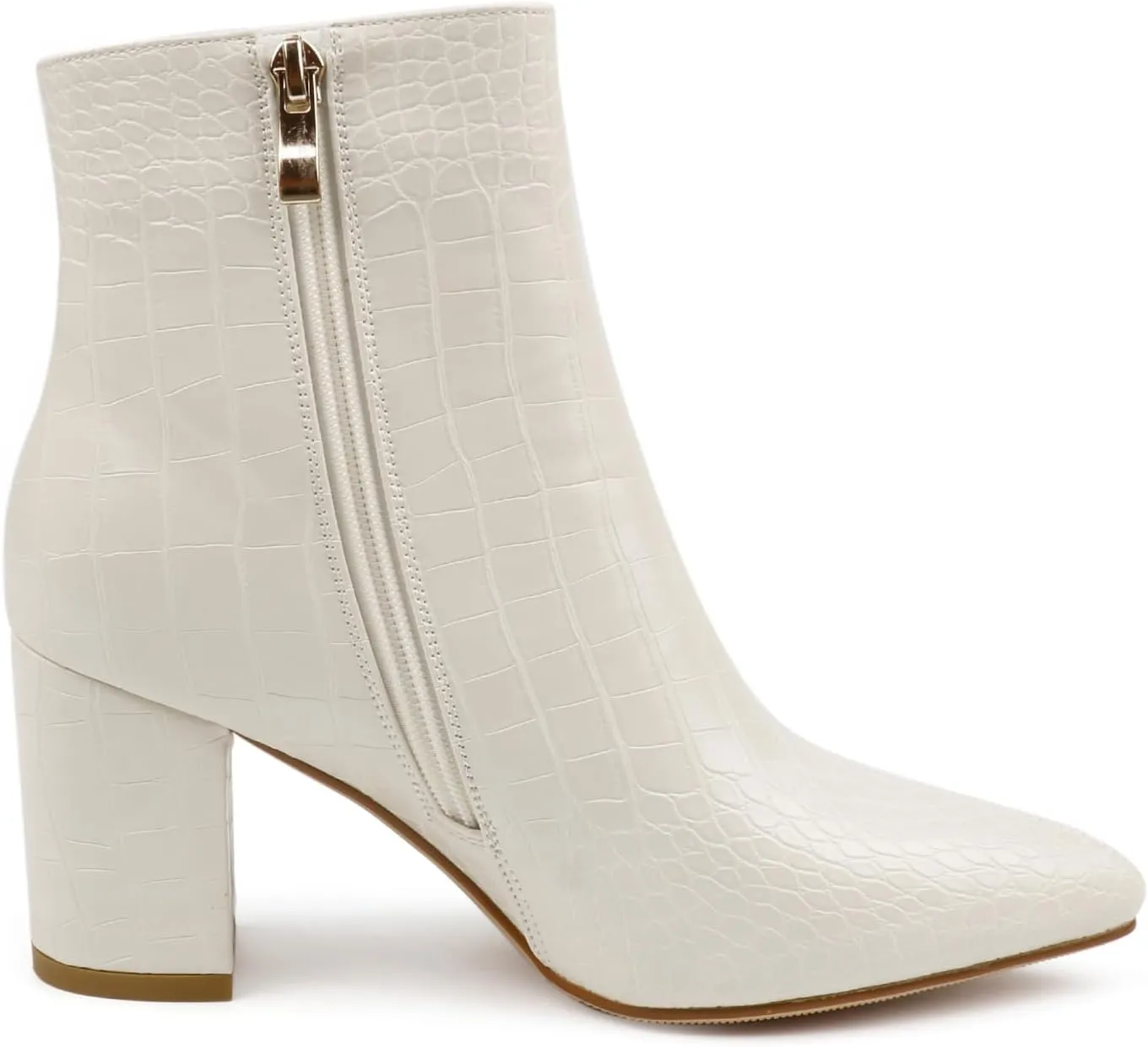JOY IN LOVE Women's Ankle Boots Chunky Block Heel Pointed Toe Zipper Boots