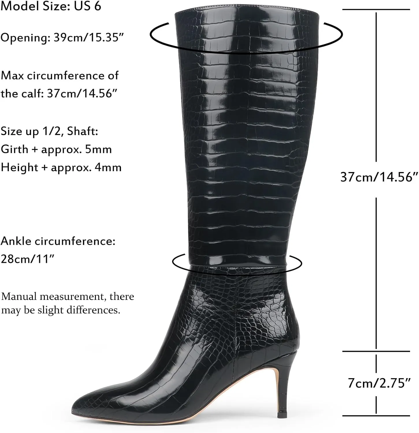 JOY IN LOVE Women's Knee High Tall Boots 2.75" Stiletto Heel Pointed Toe Zipper Boots