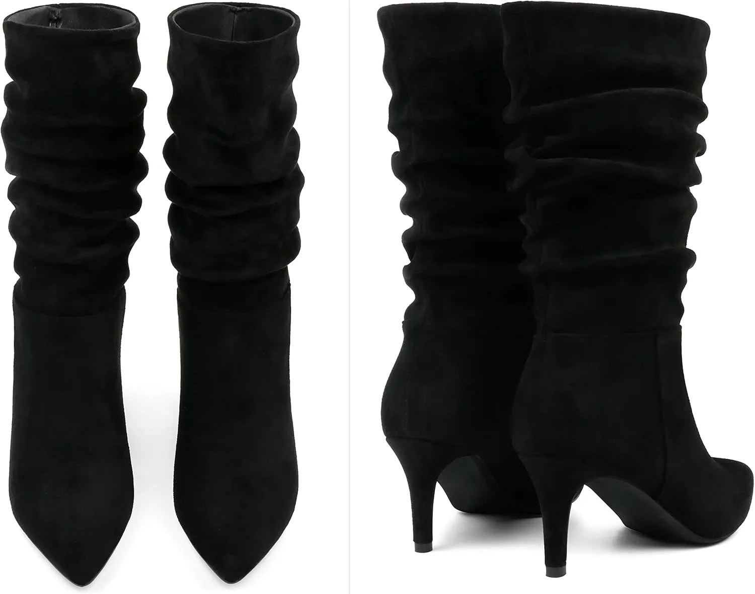 JOY IN LOVE Women's Low Heel Boots, Mid-Calf High Wrinkled Slouchy Boots