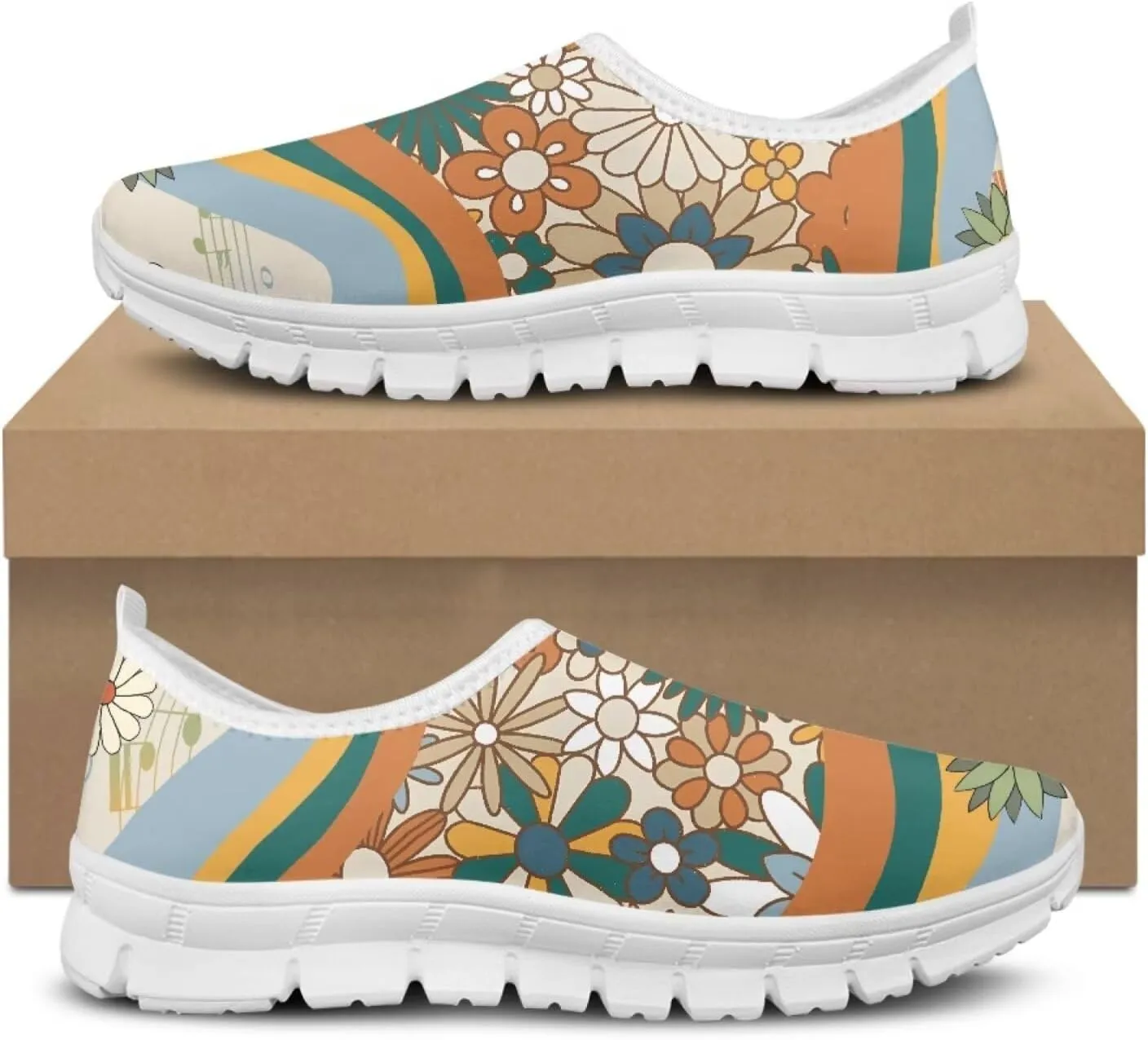 JoyLamoria Butterfly in Black and White Shoes for Wome Slip on Walking Shoe Art Travel Work Loafers Lightweight