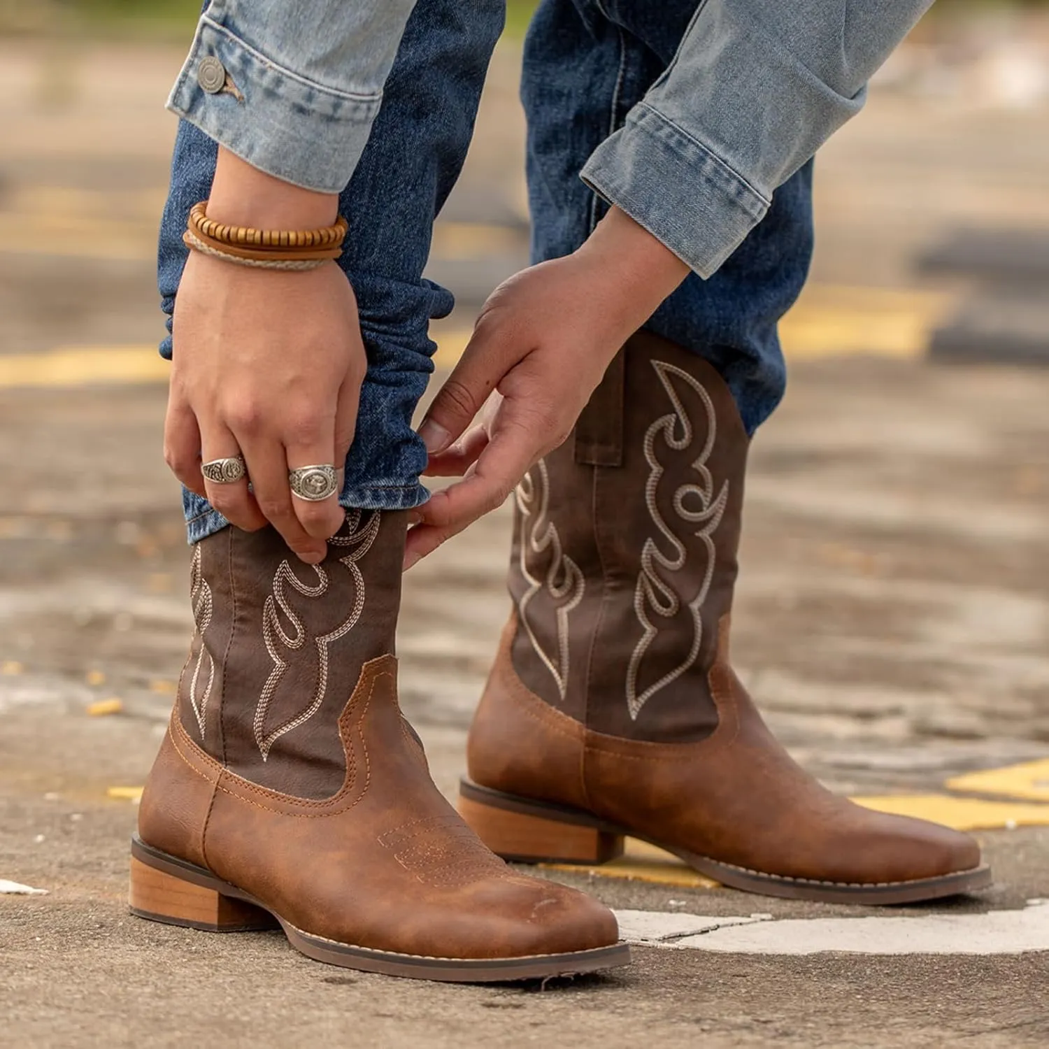 J's.o.l.e Men's Cowboy Western Boots Comfortable Wide Calf Square Toe Boots