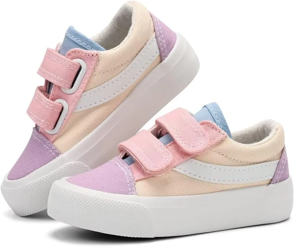 JUDIS Kids Canvas Shoes Dual Adjustable Hook and Loop Casual Sneakers Boys and Girls Fashion Shoes
