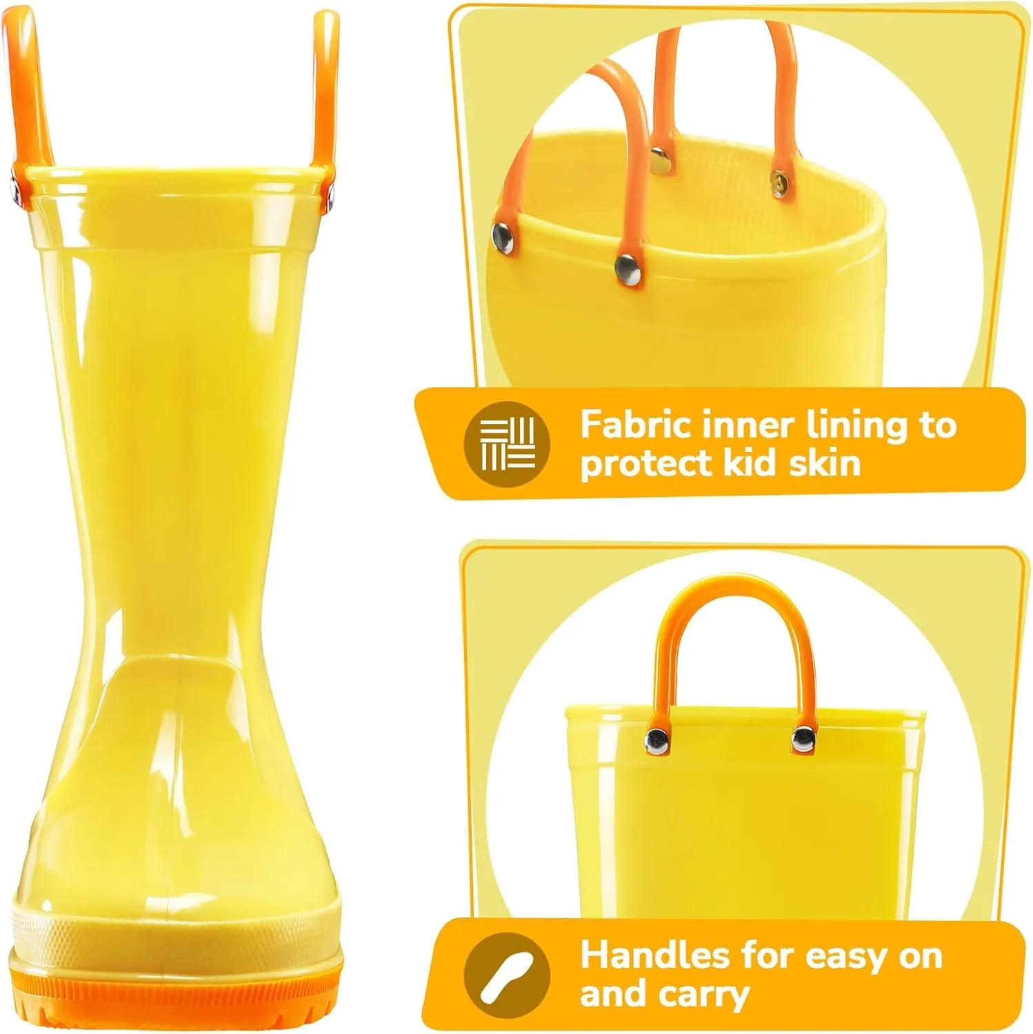 K KomForme Girls Boys Rain Boots Waterproof with Easy on Handles for Toddler/Little Kid/Big Kid