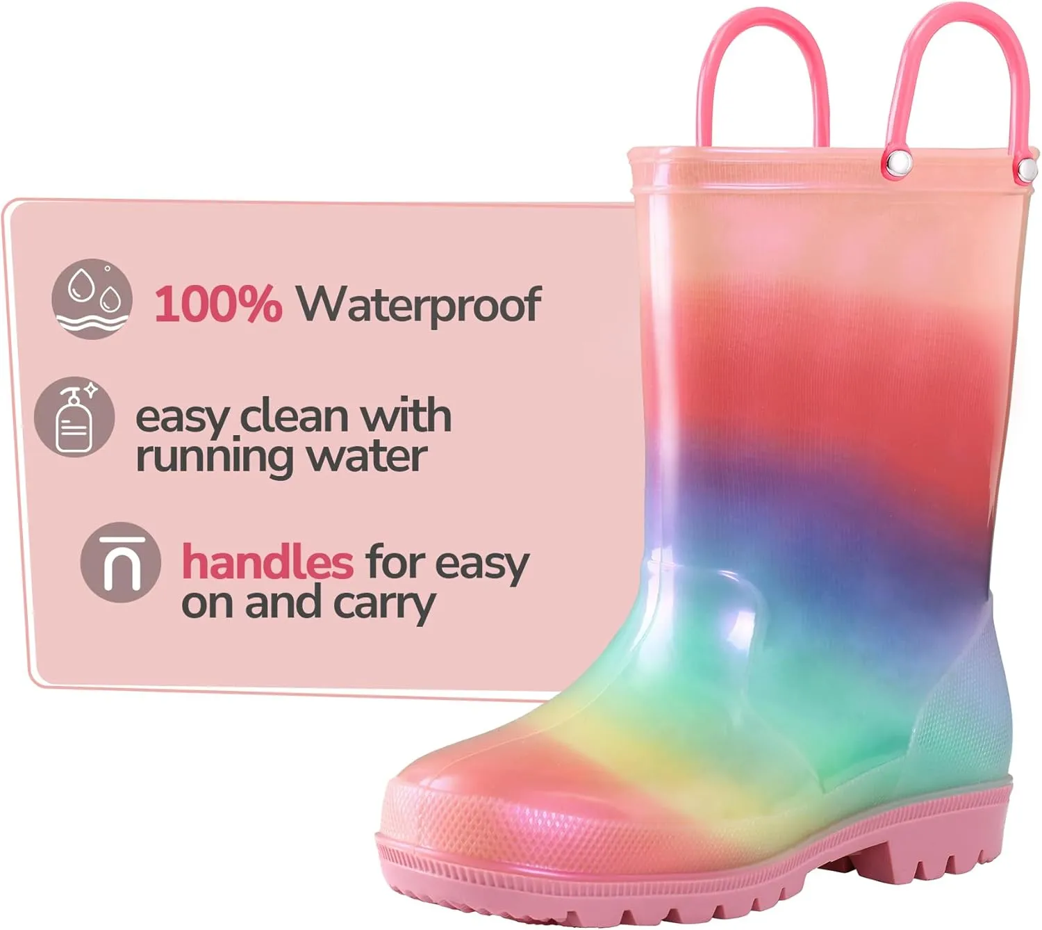 K KomForme Girls Boys Rain Boots Waterproof with Easy on Handles for Toddler/Little Kid/Big Kid