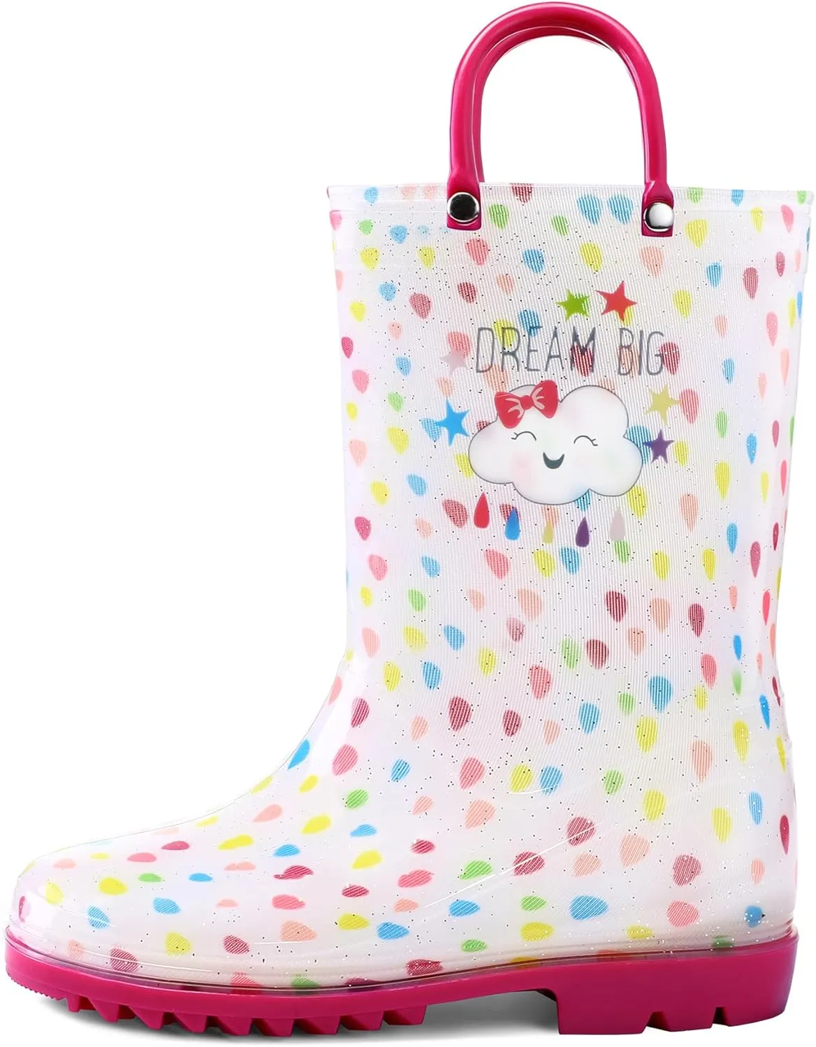 K KomForme Girls Boys Rain Boots Waterproof with Easy on Handles for Toddler/Little Kid/Big Kid