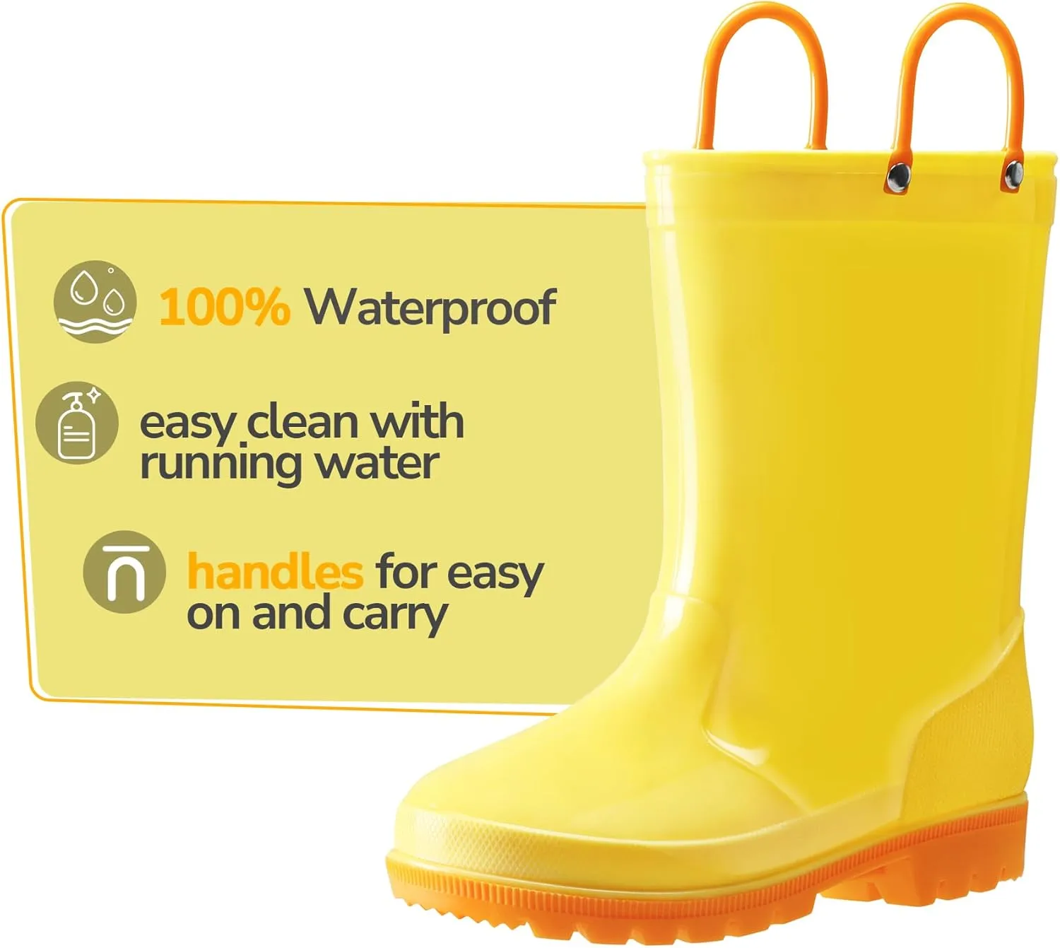K KomForme Girls Boys Rain Boots Waterproof with Easy on Handles for Toddler/Little Kid/Big Kid