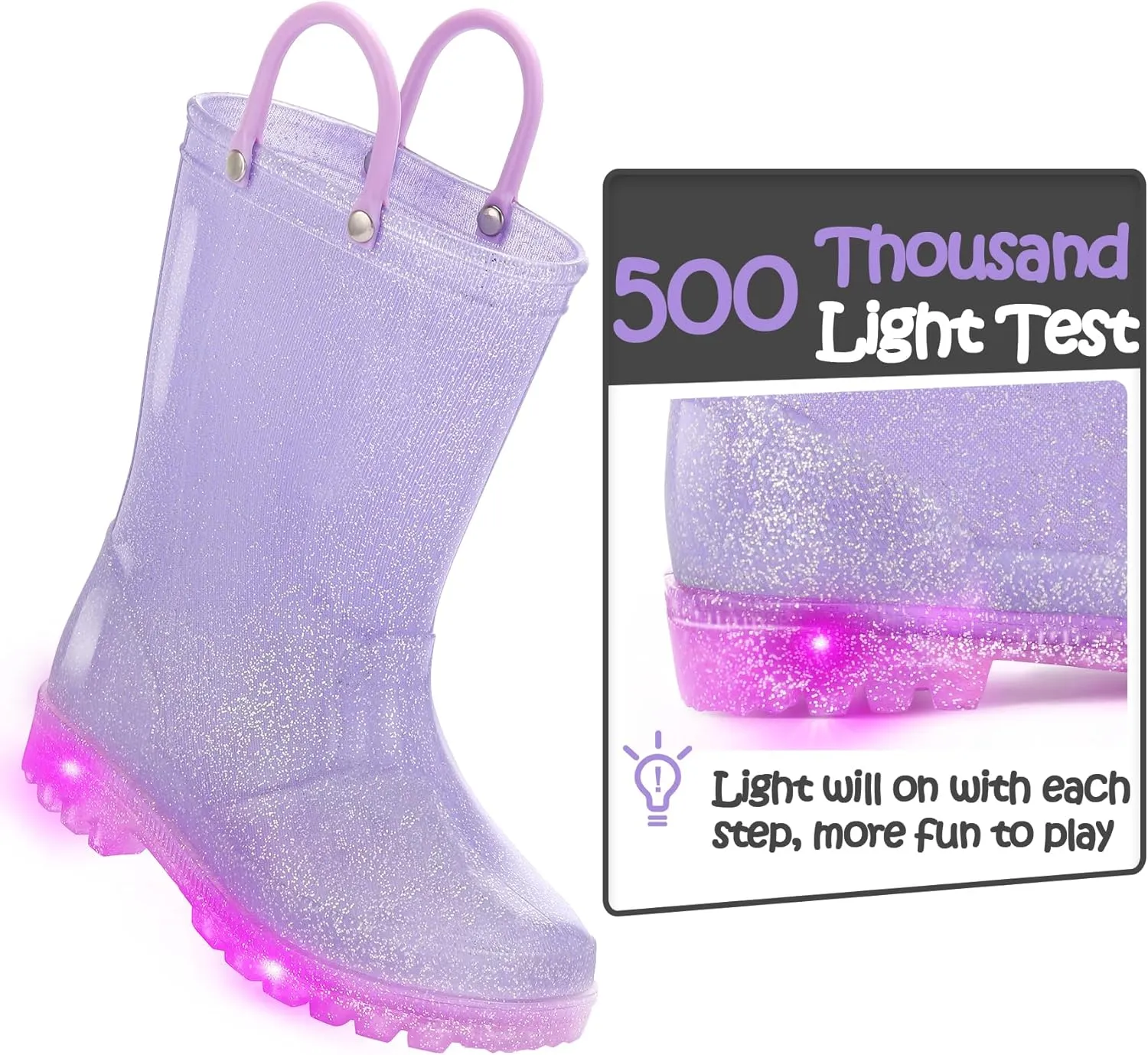 K KomForme Kids Rain Boots, Waterproof Light up Boots with Easy-on Handles
