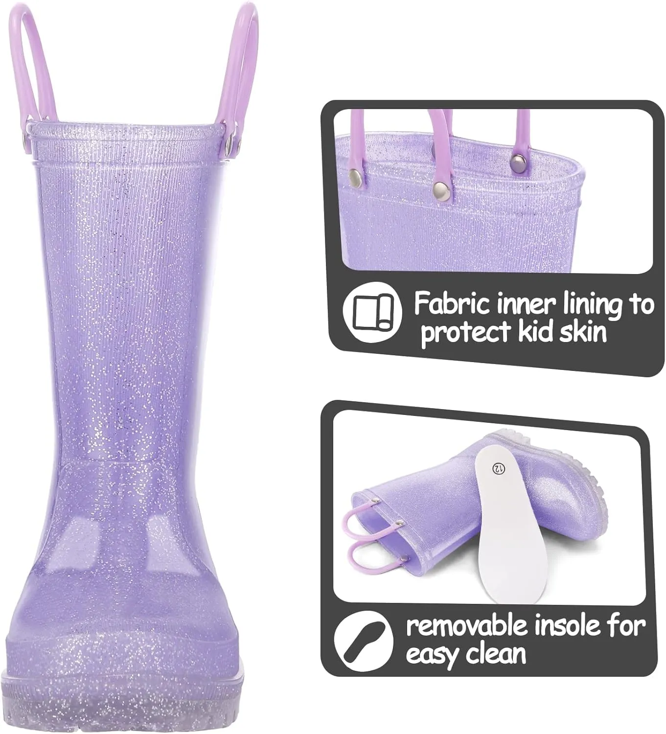 K KomForme Kids Rain Boots, Waterproof Light up Boots with Easy-on Handles