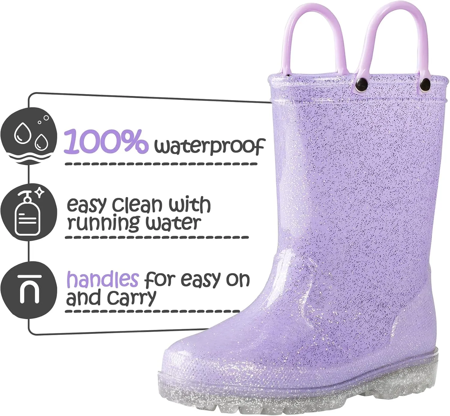 K KomForme Kids Rain Boots, Waterproof Light up Boots with Easy-on Handles
