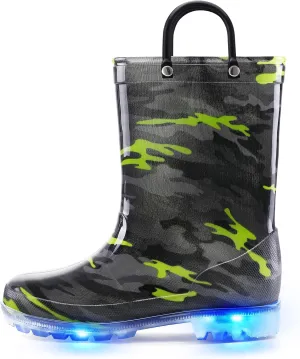K KomForme Kids Rain Boots, Waterproof Light up Boots with Easy-on Handles