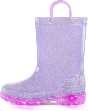 K KomForme Kids Rain Boots, Waterproof Light up Boots with Easy-on Handles