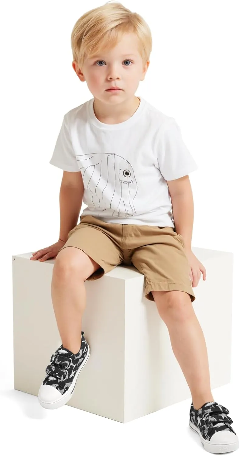 K KomForme Toddler Boys & Girls Shoes Kids Canvas Sneakers with Cartoon Dual Hook and Loops