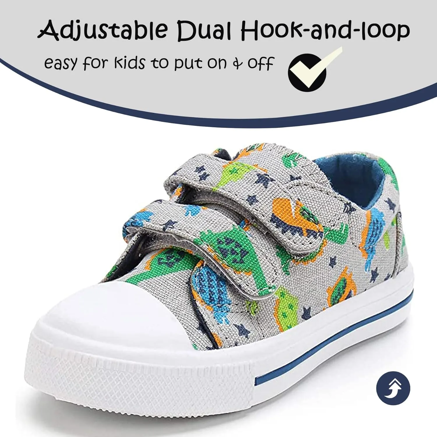 K KomForme Toddler Boys & Girls Shoes Kids Canvas Sneakers with Cartoon Dual Hook and Loops