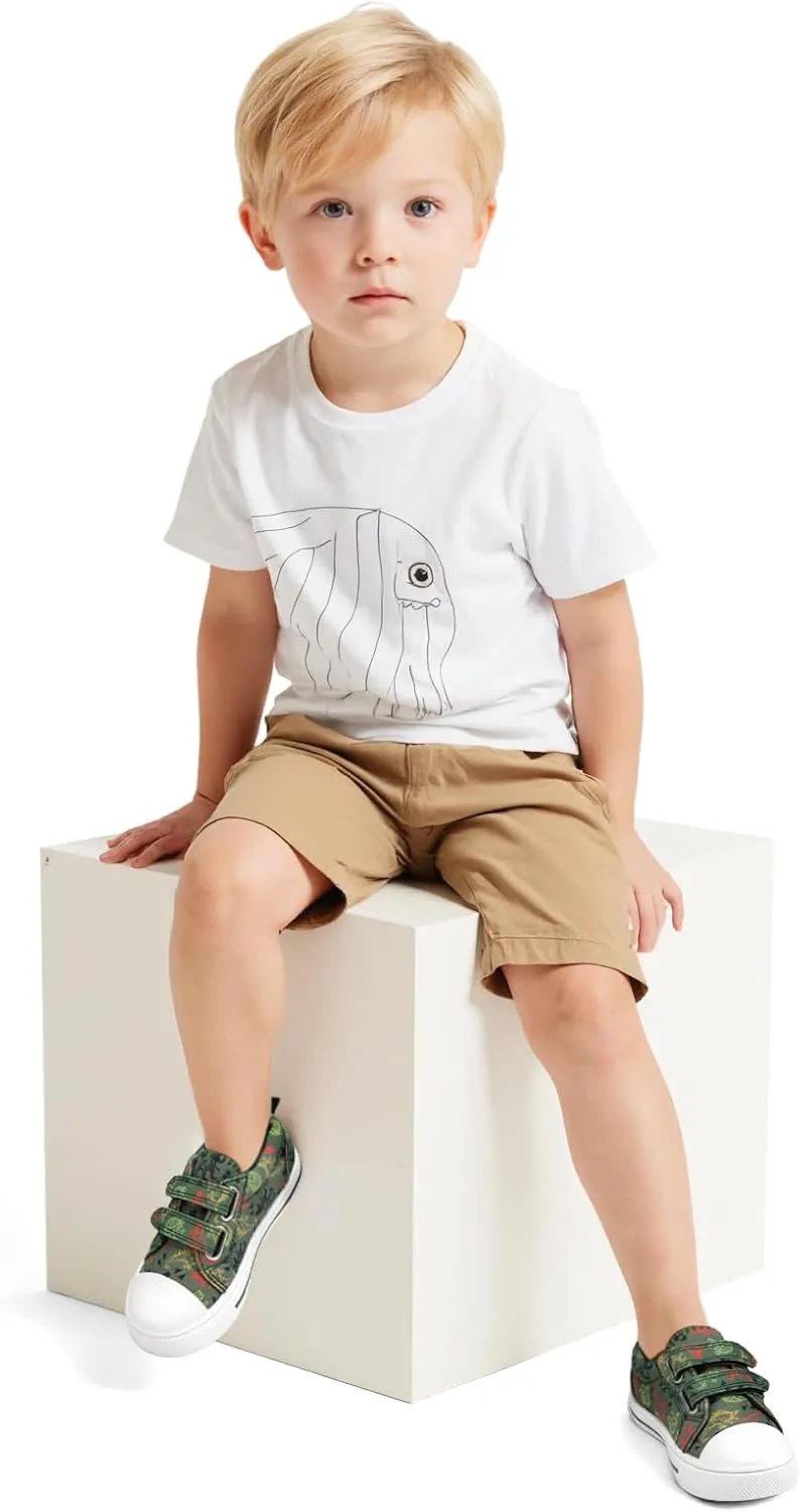 K KomForme Toddler Boys & Girls Shoes Kids Canvas Sneakers with Cartoon Dual Hook and Loops