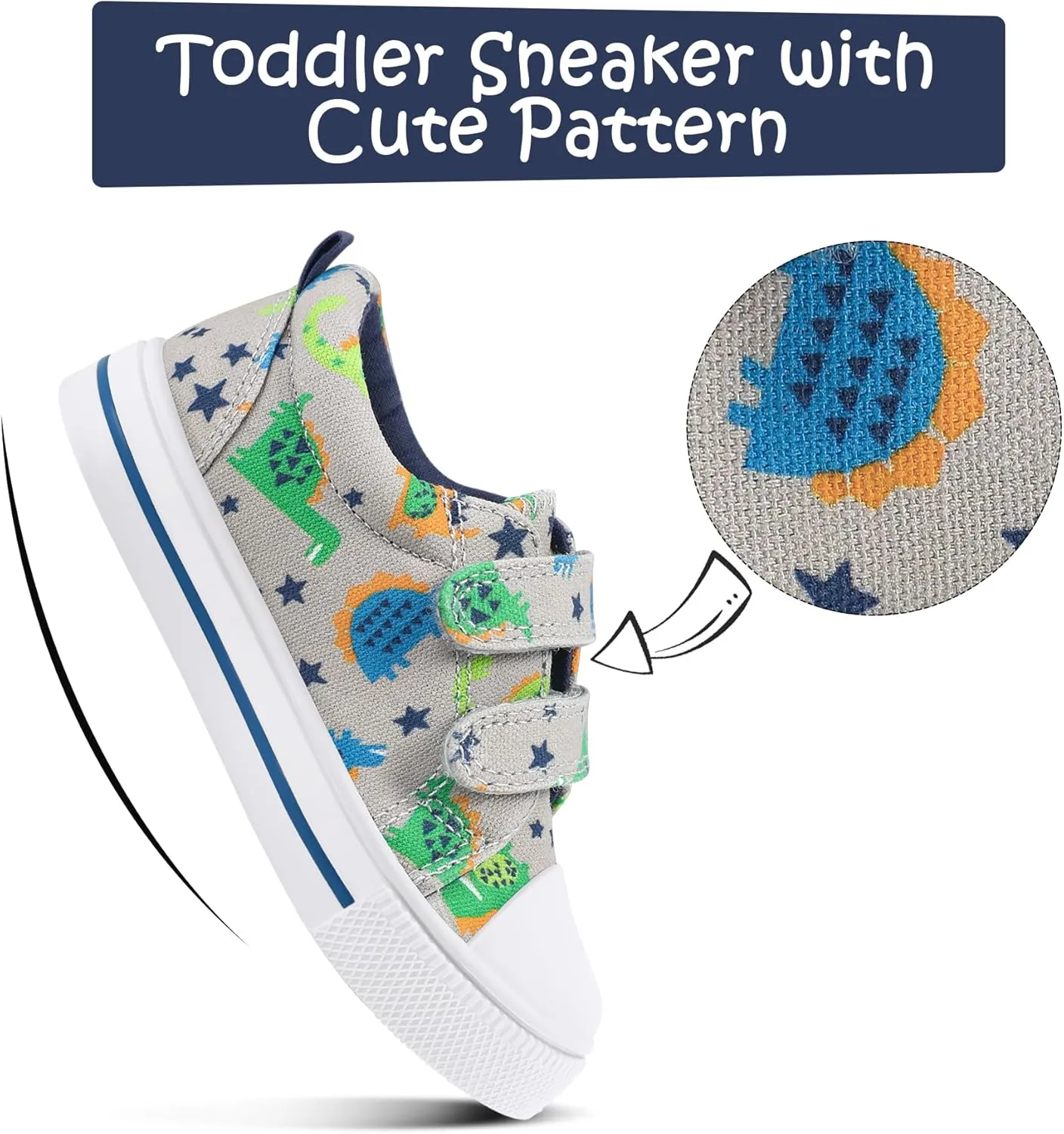 K KomForme Toddler Boys & Girls Shoes Kids Canvas Sneakers with Cartoon Dual Hook and Loops