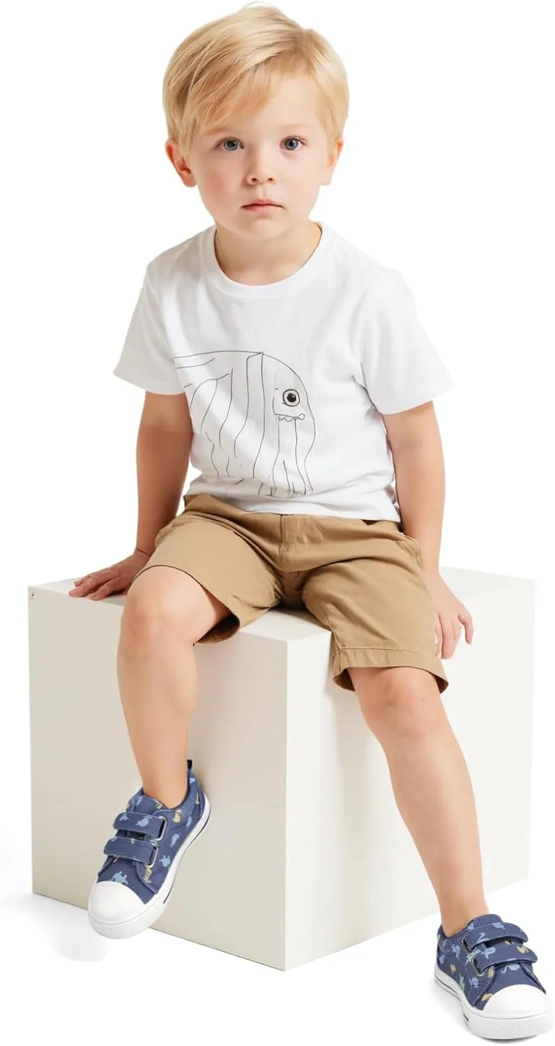 K KomForme Toddler Boys & Girls Shoes Kids Canvas Sneakers with Cartoon Dual Hook and Loops