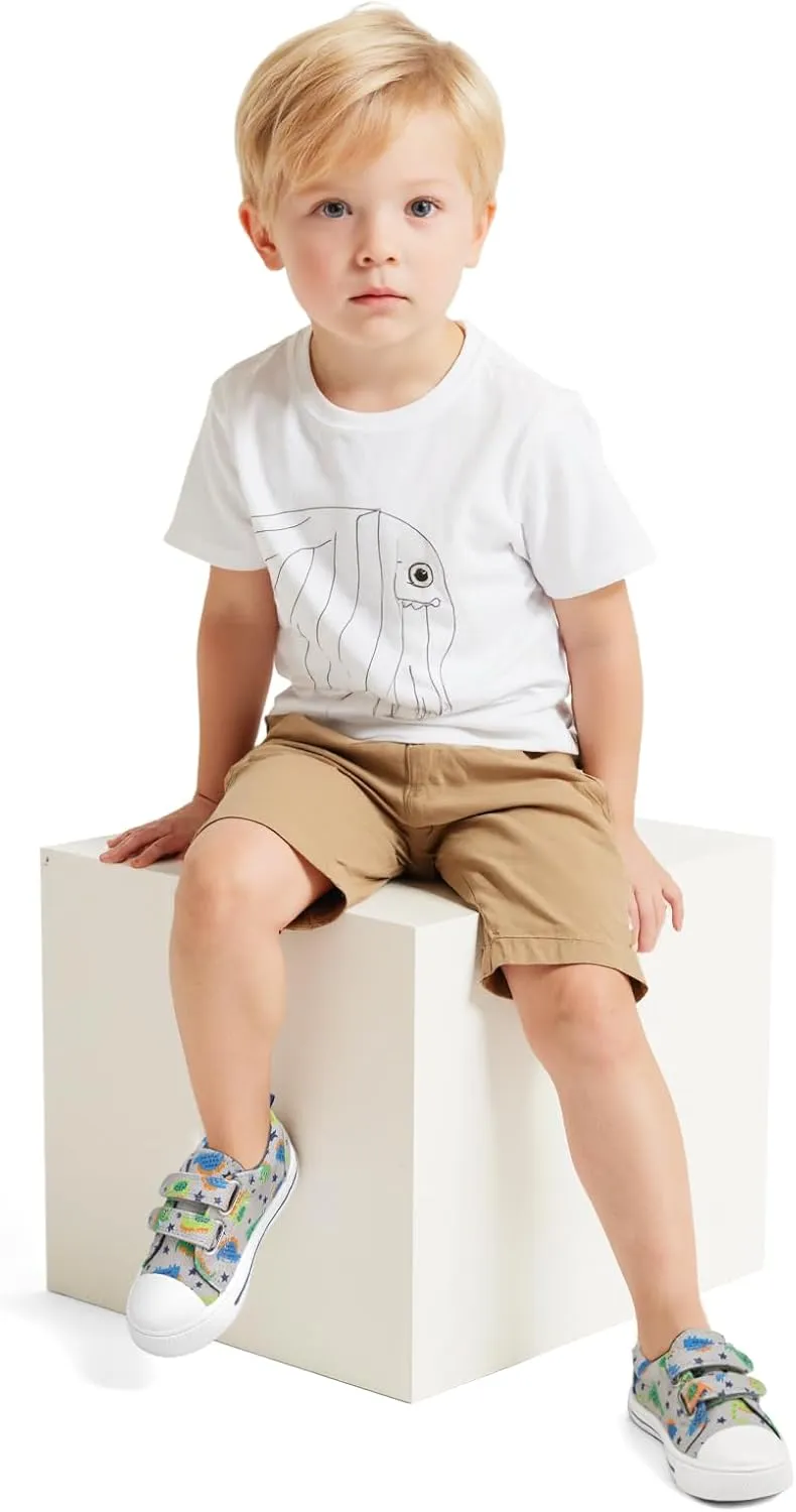 K KomForme Toddler Boys & Girls Shoes Kids Canvas Sneakers with Cartoon Dual Hook and Loops