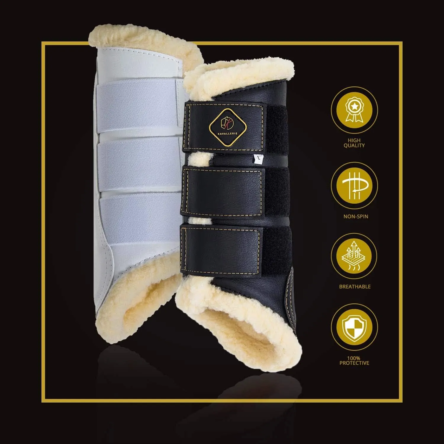 Kavallerie Dressage Horses Boots: Fleece-Lined Faux Leather Woof Brushing Boots for Training, Jumping, Riding, Eventing - Quick Wear for Breathable, Lightweight & Impact-Absorbing Wrap