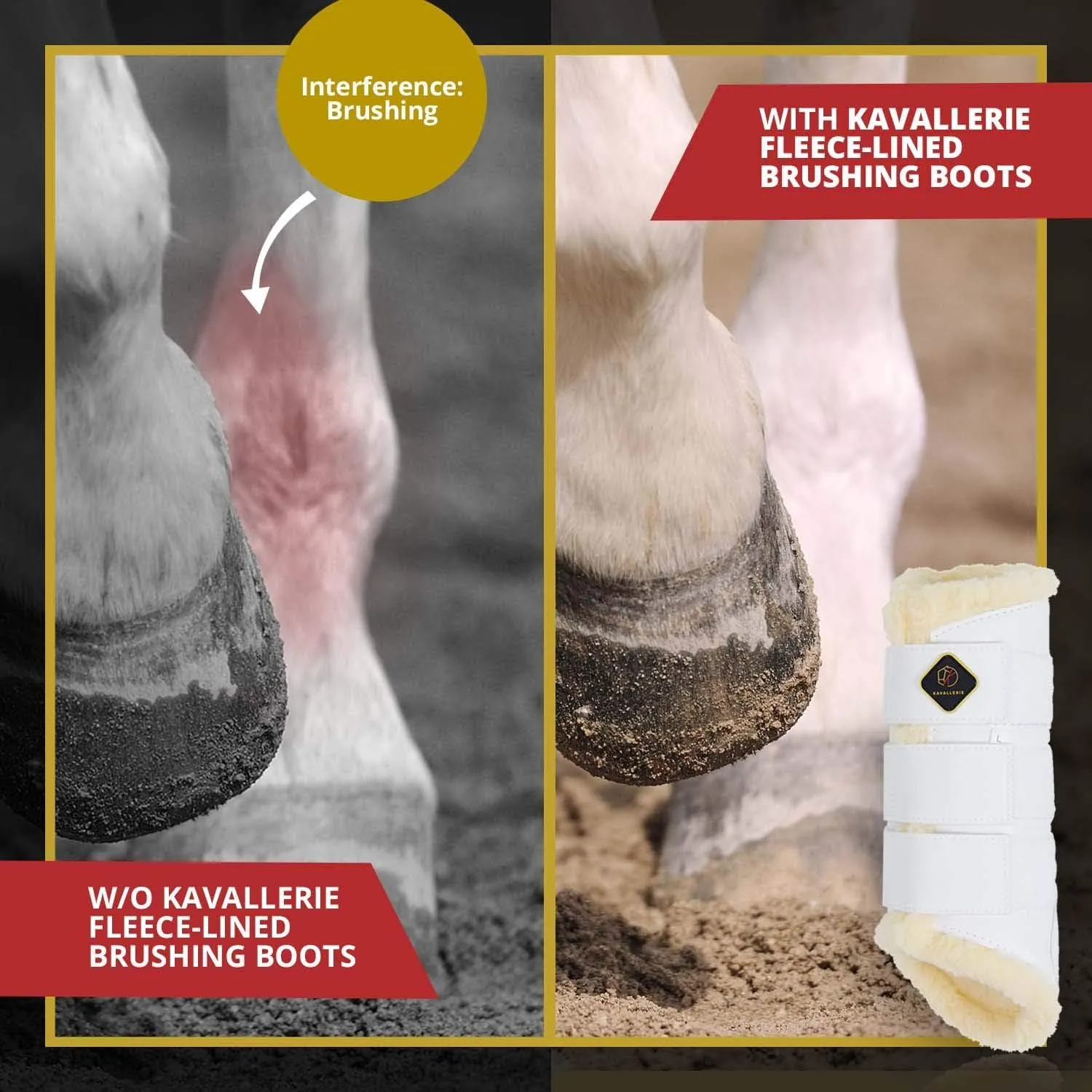 Kavallerie Dressage Horses Boots: Fleece-Lined Faux Leather Woof Brushing Boots for Training, Jumping, Riding, Eventing - Quick Wear for Breathable, Lightweight & Impact-Absorbing Wrap