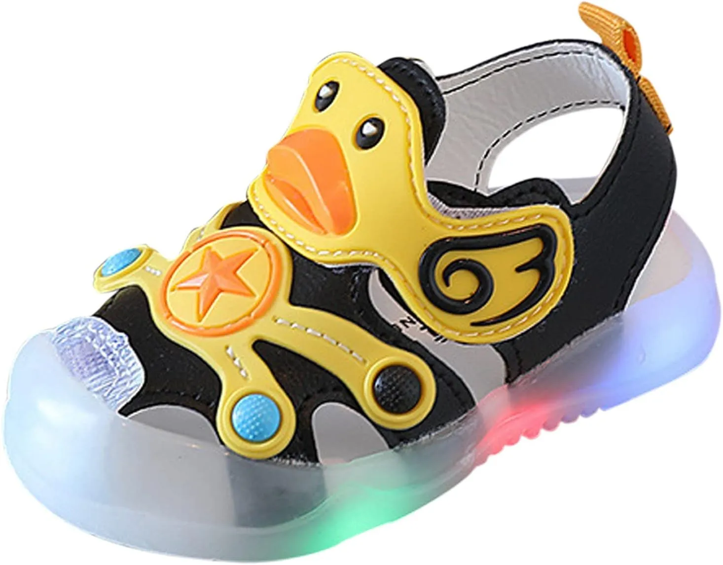 Kid Baby Girls Boys Child Light On LED Baby Shoes Sandals Soft Sole Anti Slip Cartoon Duck Shoes (Black, 20 Toddler)