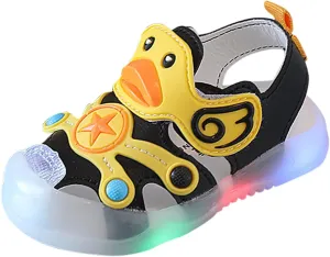Kid Baby Girls Boys Child Light On LED Baby Shoes Sandals Soft Sole Anti Slip Cartoon Duck Shoes (Black, 20 Toddler)