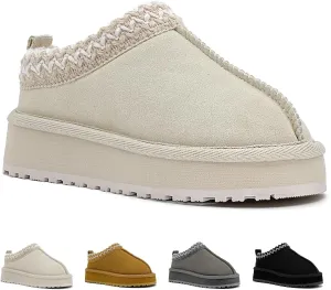 Kids Platform Slippers - Cozy Faux Fur Lined Warm Indoor Outdoor Home Plush Mini Boots for Little and Big Kids
