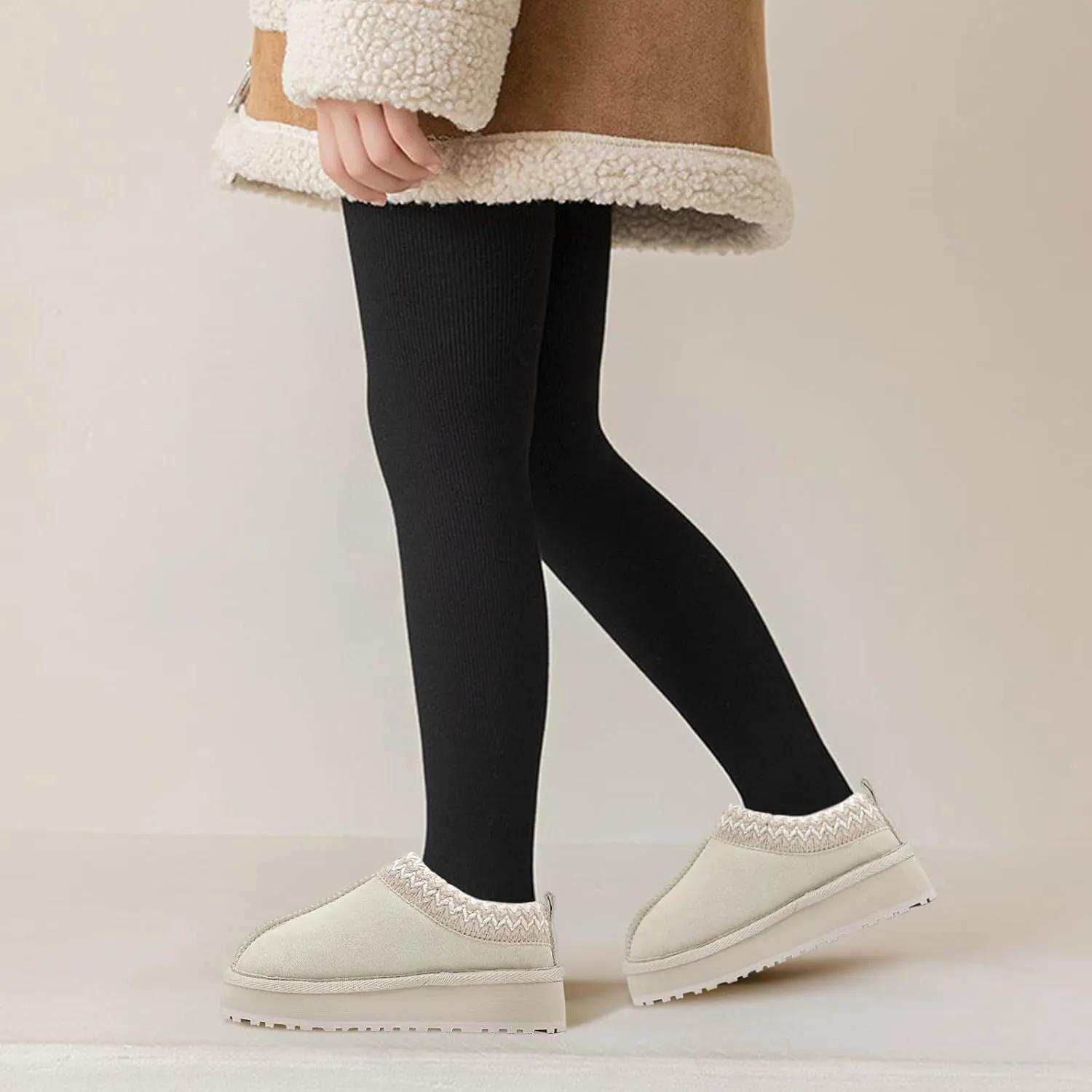 Kids Platform Slippers - Cozy Faux Fur Lined Warm Indoor Outdoor Home Plush Mini Boots for Little and Big Kids