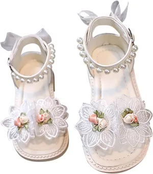 Kids Sandals Summer Soft Lightweight Rubber Sole Fashion Personality Beaded Strap Girls Pearl Dress Sandals Dressy