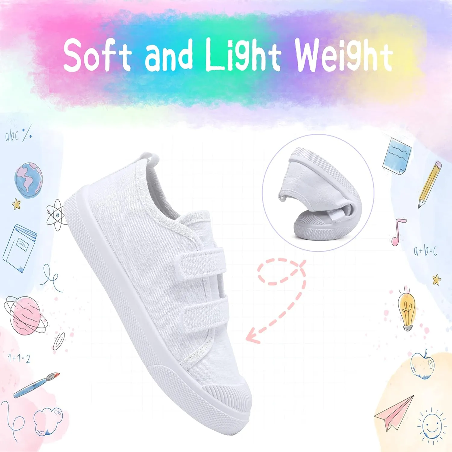 Kids White Shoes Toddlers Canvas Sneakers Slip-on Light Weight Comfortable Causal Running Shoes Skin-Friendly for Boys Girls