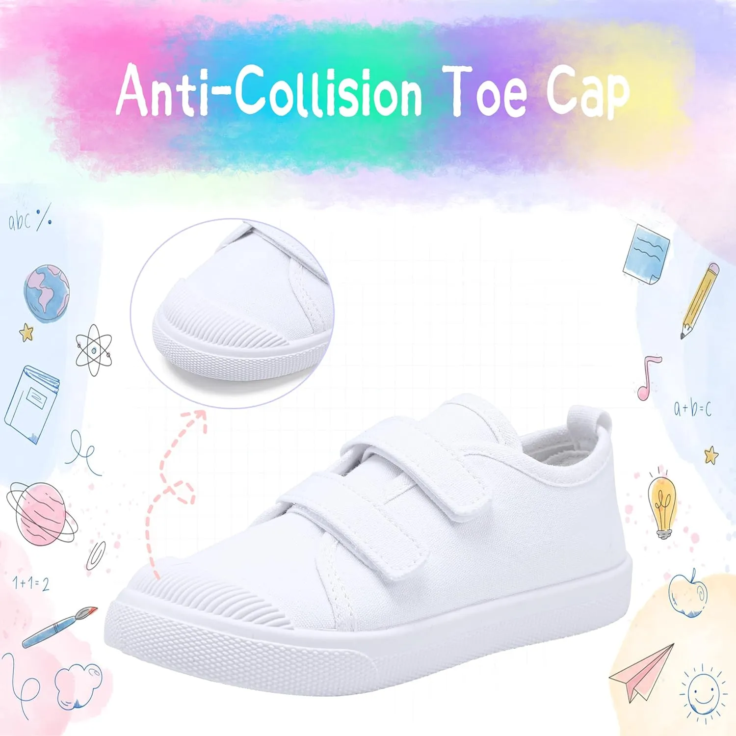 Kids White Shoes Toddlers Canvas Sneakers Slip-on Light Weight Comfortable Causal Running Shoes Skin-Friendly for Boys Girls
