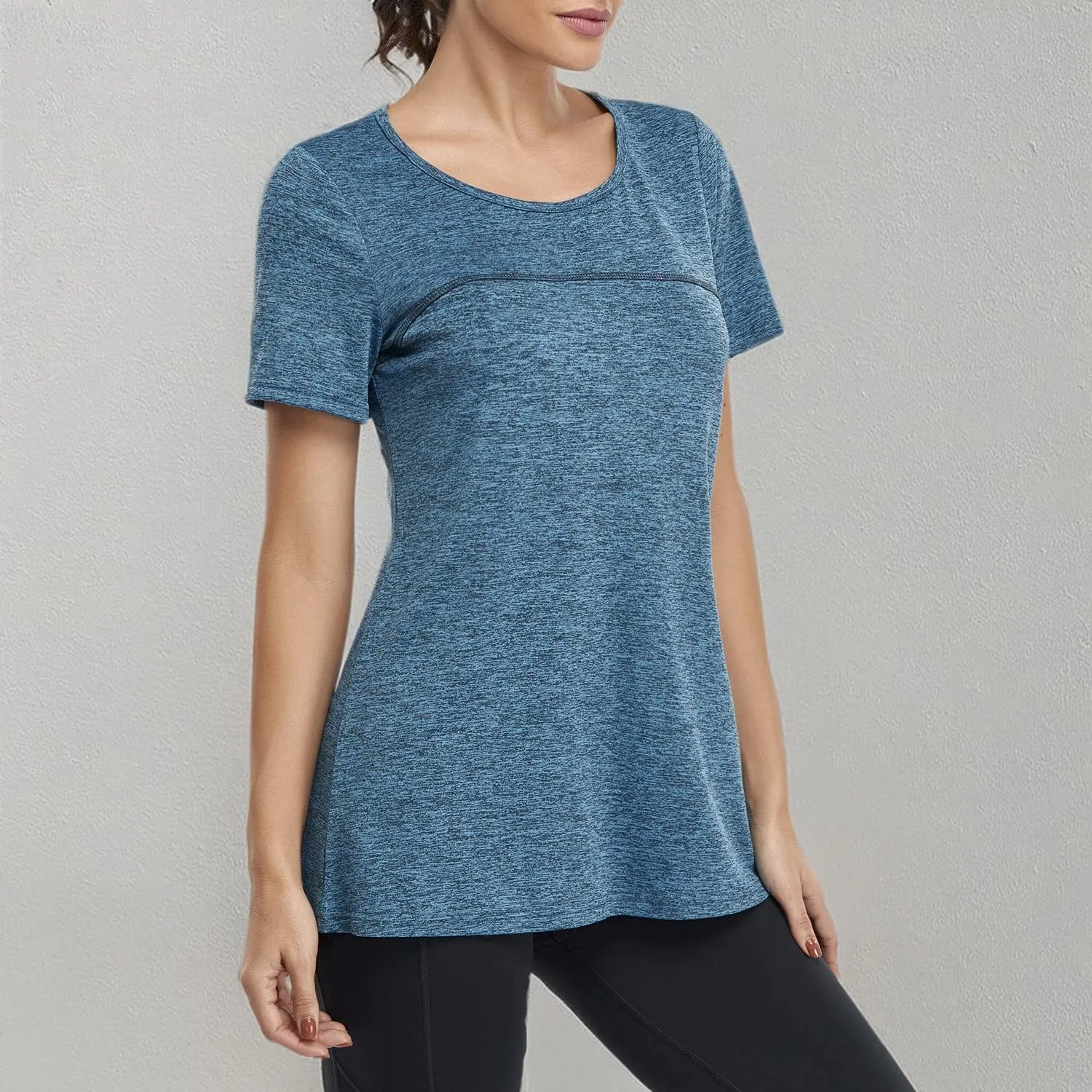 Kimmery Woman Short Sleeve Round Neck Criss Cross Back Yoga Shirt
