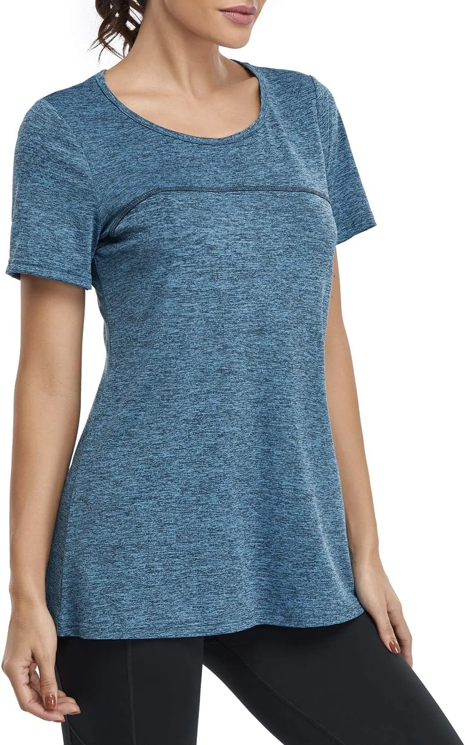 Kimmery Woman Short Sleeve Round Neck Criss Cross Back Yoga Shirt