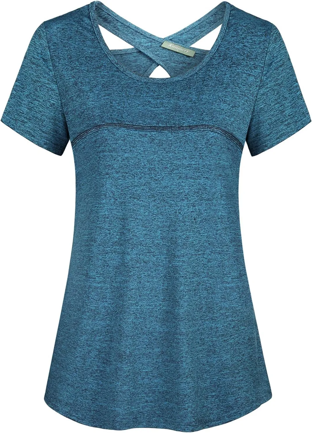 Kimmery Woman Short Sleeve Round Neck Criss Cross Back Yoga Shirt