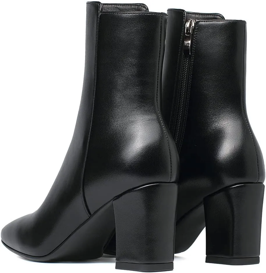 KISSASA Womens GOGO Zipper Ankle Boots Round Toe Low Mid Block Heel Booties