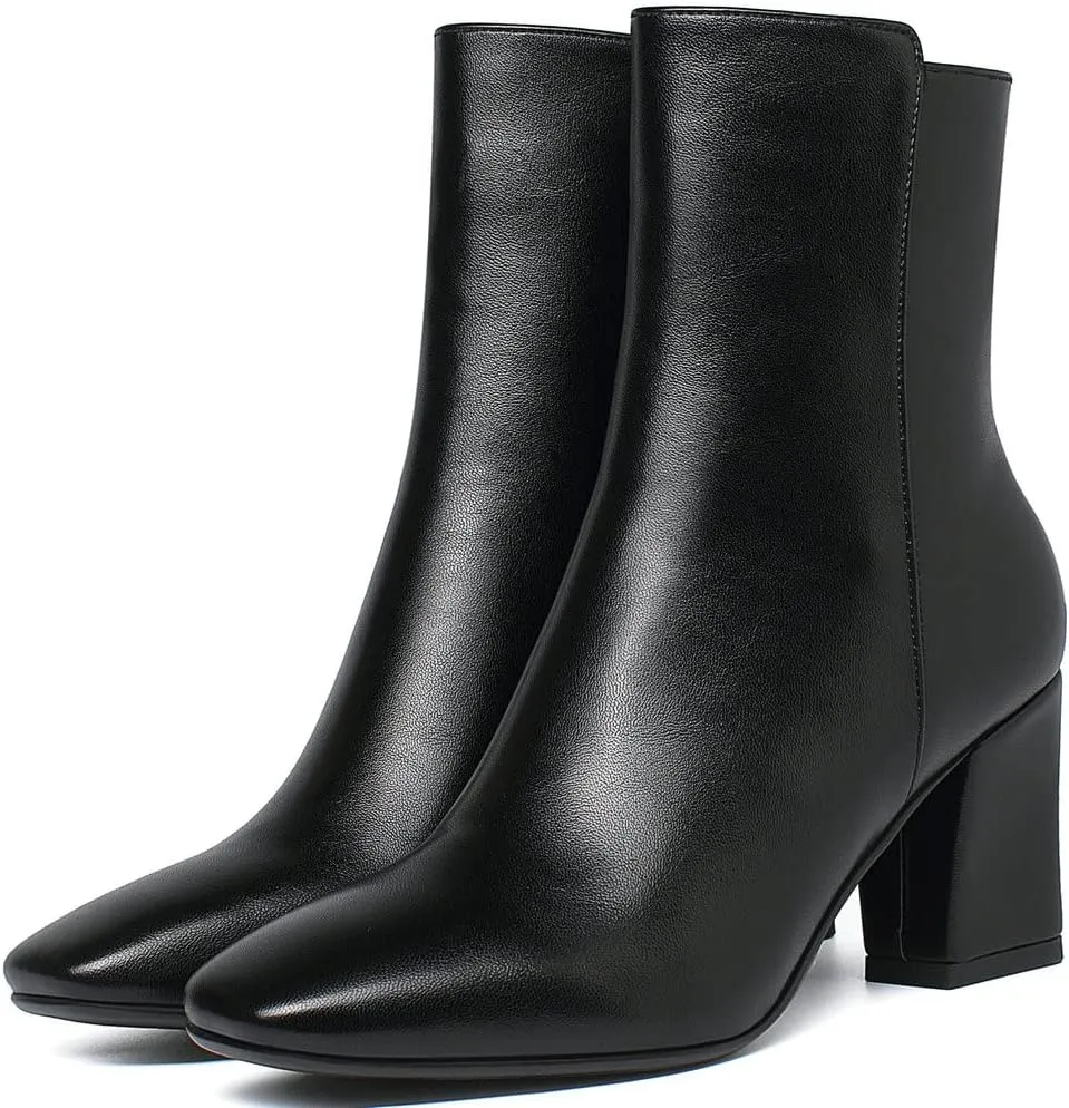KISSASA Womens GOGO Zipper Ankle Boots Round Toe Low Mid Block Heel Booties