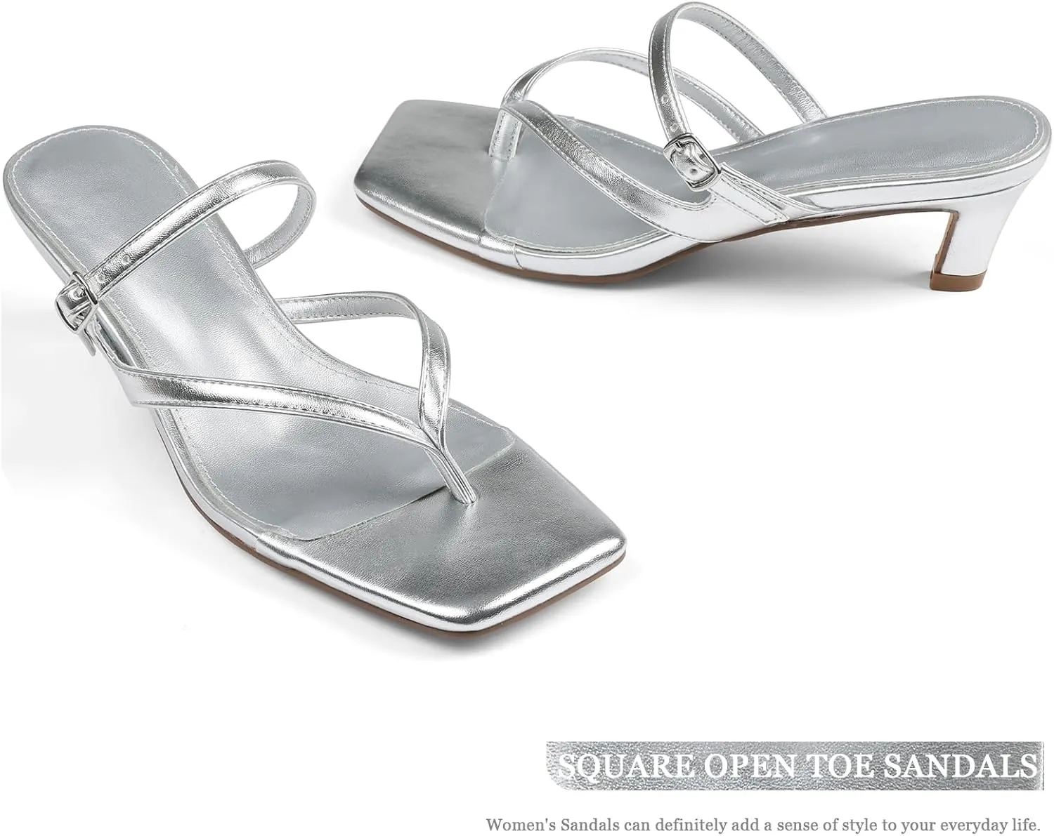 Kitten Heel Sandals for Women Square Open Toe Strappy Sandals Flip Flops Low Heels Fashion Comfort Party Dress Shoes