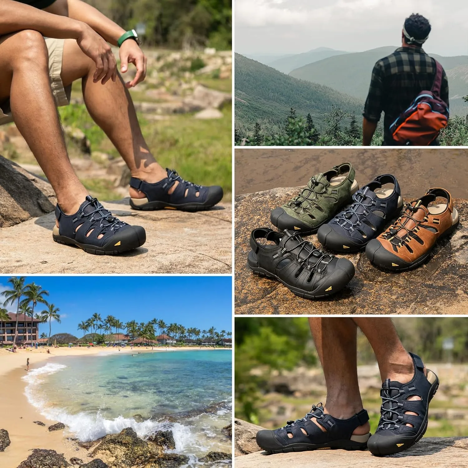KOIMED Men's Hiking Leather Sandals Closed Toe Water Shoes For Summer Athletic Outdoor Walking Sports Trail River Fishing Wide Adjustable Waterproof Arch Support