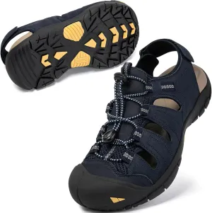 KOIMED Men's Hiking Leather Sandals Closed Toe Water Shoes For Summer Athletic Outdoor Walking Sports Trail River Fishing Wide Adjustable Waterproof Arch Support