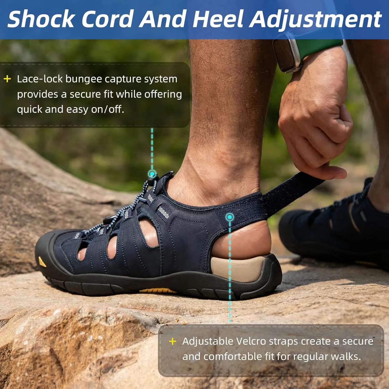 KOIMED Men's Hiking Leather Sandals Closed Toe Water Shoes For Summer Athletic Outdoor Walking Sports Trail River Fishing Wide Adjustable Waterproof Arch Support