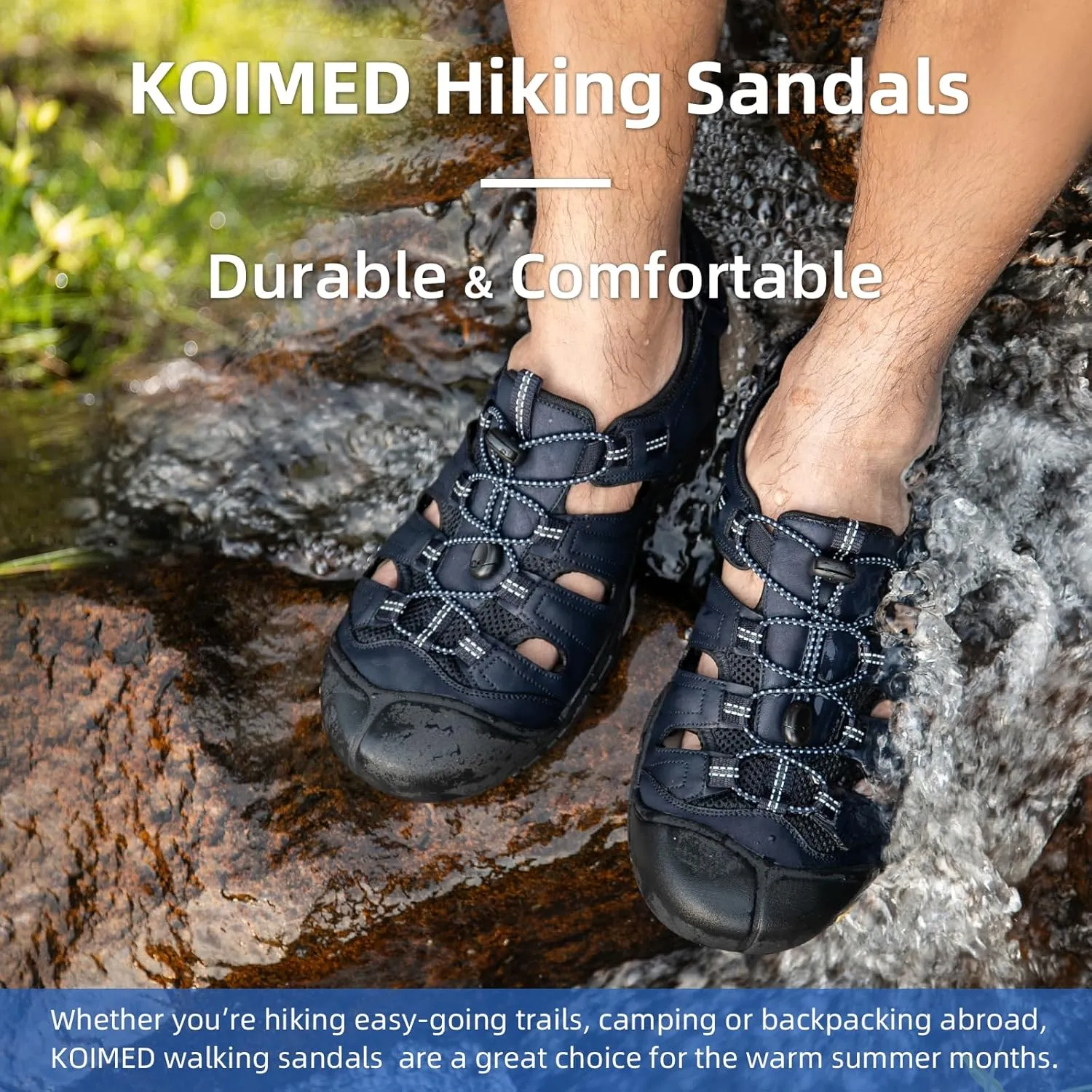 KOIMED Men's Hiking Leather Sandals Closed Toe Water Shoes For Summer Athletic Outdoor Walking Sports Trail River Fishing Wide Adjustable Waterproof Arch Support