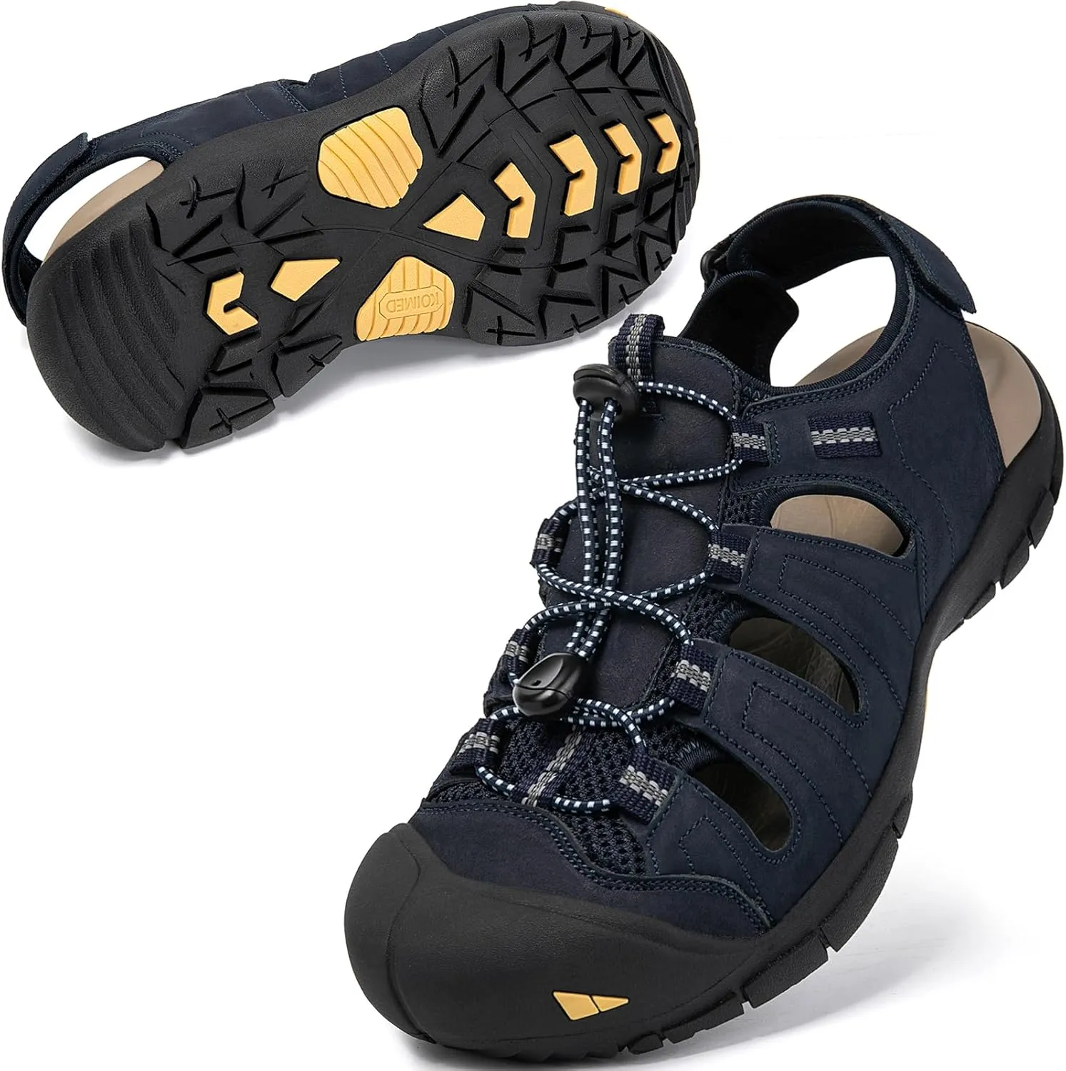 KOIMED Men's Hiking Leather Sandals Closed Toe Water Shoes For Summer Athletic Outdoor Walking Sports Trail River Fishing Wide Adjustable Waterproof Arch Support