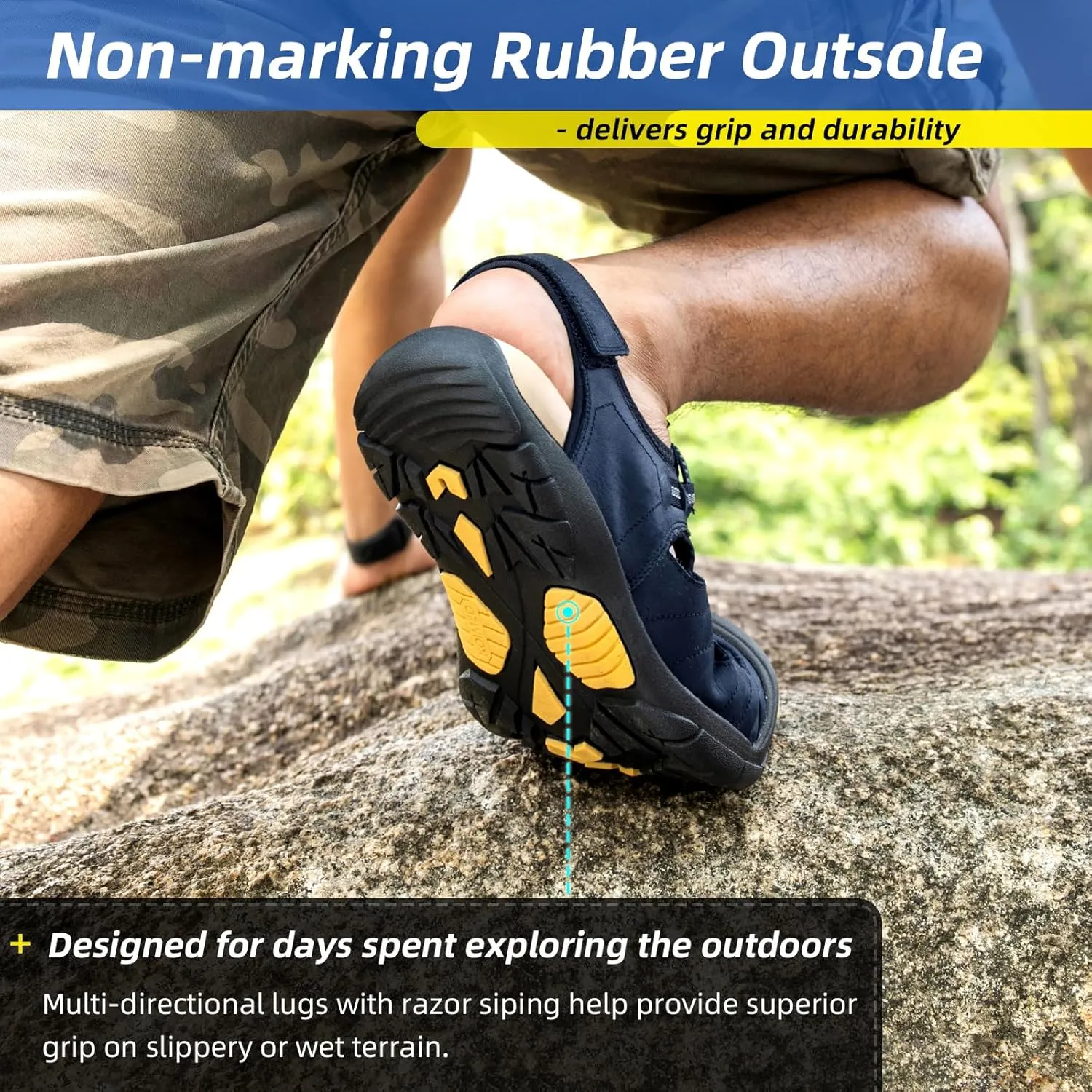 KOIMED Men's Hiking Leather Sandals Closed Toe Water Shoes For Summer Athletic Outdoor Walking Sports Trail River Fishing Wide Adjustable Waterproof Arch Support