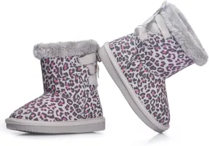 KRABOR Toddlers/Little Girls Boots,Glitter Warm Winter Snow Shoes with Cotton Lining and Cute Bow