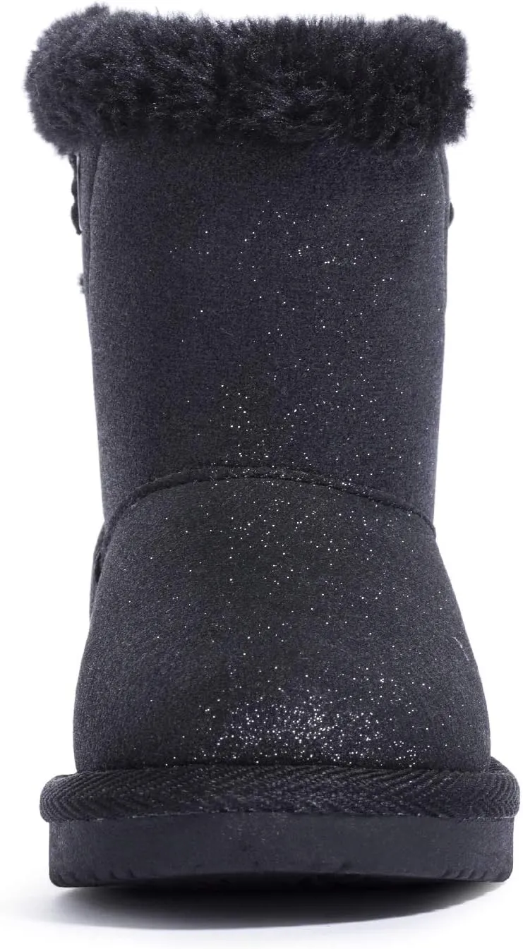 KRABOR Toddlers/Little Girls Boots,Glitter Warm Winter Snow Shoes with Cotton Lining and Cute Bow