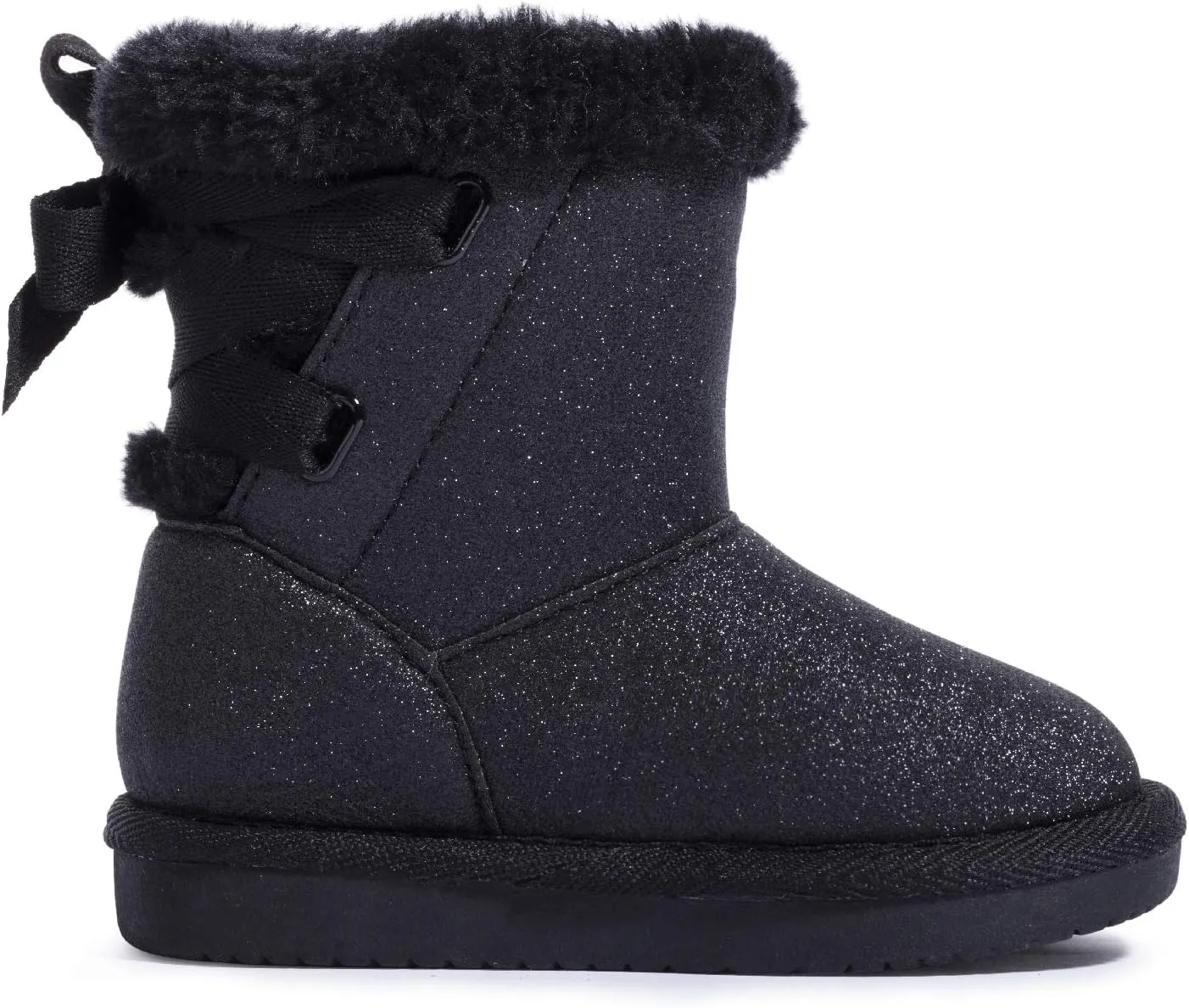 KRABOR Toddlers/Little Girls Boots,Glitter Warm Winter Snow Shoes with Cotton Lining and Cute Bow