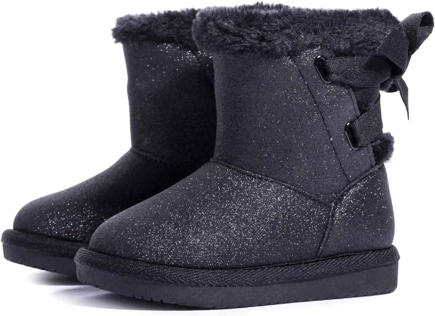 KRABOR Toddlers/Little Girls Boots,Glitter Warm Winter Snow Shoes with Cotton Lining and Cute Bow