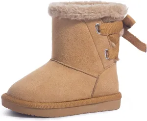 KRABOR Toddlers/Little Girls Boots,Glitter Warm Winter Snow Shoes with Cotton Lining and Cute Bow