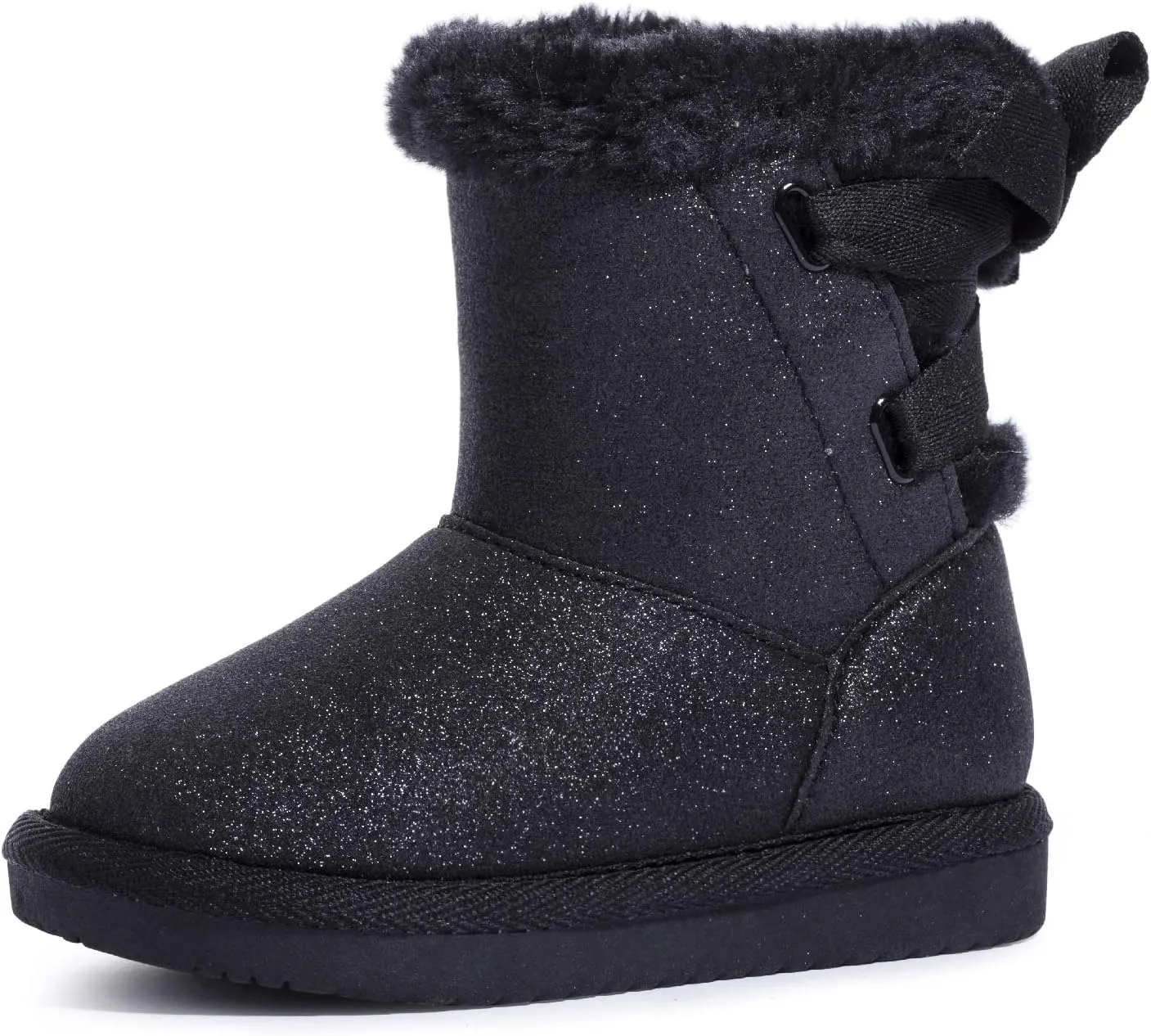 KRABOR Toddlers/Little Girls Boots,Glitter Warm Winter Snow Shoes with Cotton Lining and Cute Bow